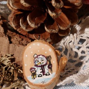 Holzscheibe mit Schneemann